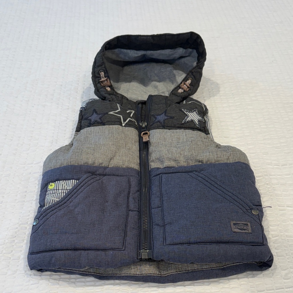 Next Infants Hooded Vest with Star Design - Gray and Blue